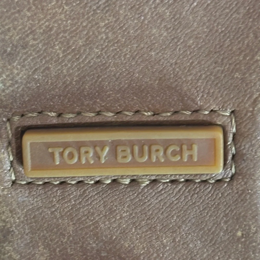 Tory Burch Tan Logo Ballet Flats Leather Round Toe Slip On 7M